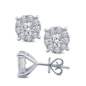 NEW- 1 Carat TW, certified, white gold stud earrings